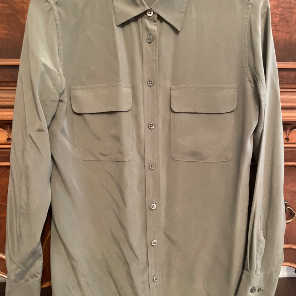 Army green Equipment Silk Shirt